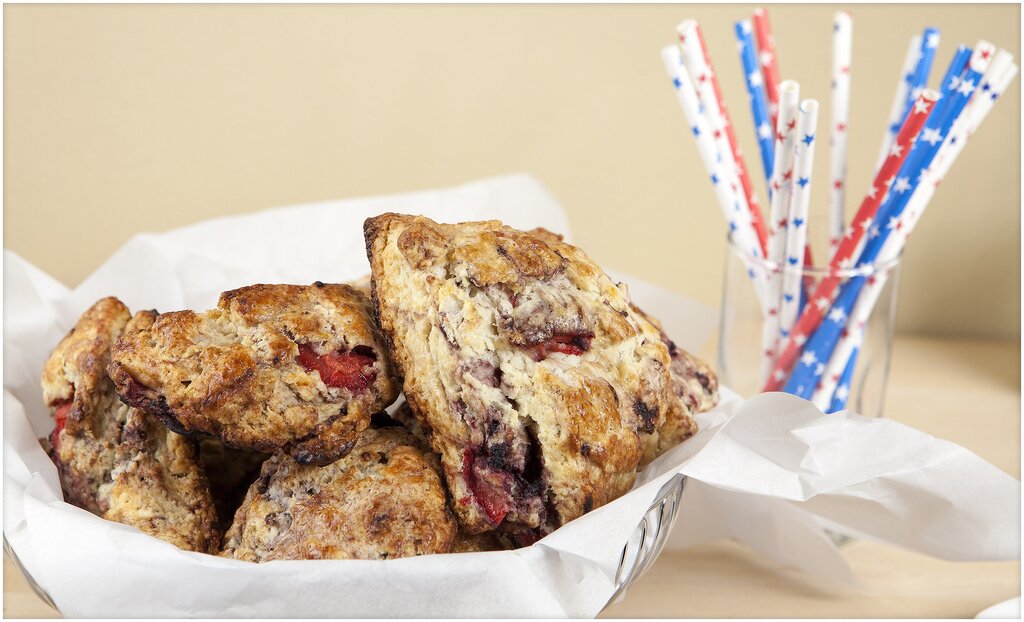 Strawberry-Blackberry Sour Cream Scones (Red, White, and Blue Scones!)