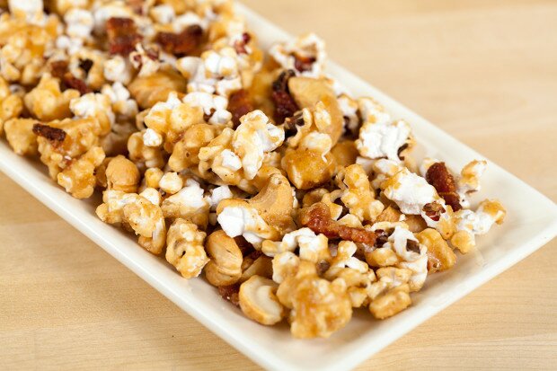 Bacon and Cashew Caramel Corn