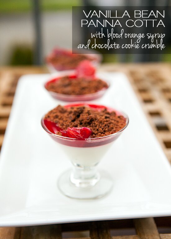 Vanilla Bean Panna Cotta with Blood Orange Syrup and Chocolate Cookie Crumble | www.spachethespatula.com #recipe