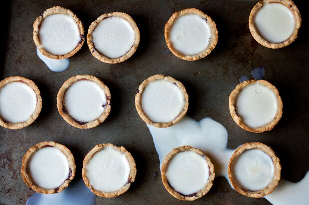 Chocolate Chip Cookie Cups with Panna Cotta Milk | www.spachethespatula.com #recipe