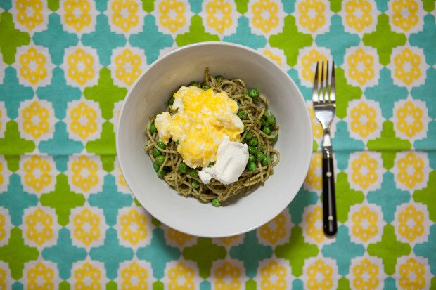 Pesto Pasta with Scrambled Eggs and Ricotta | www.spachethespatula.com #recipe