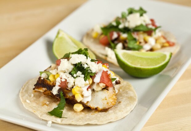 Blackened Mahi Tacos with Corn and Watermelon Salsa 
