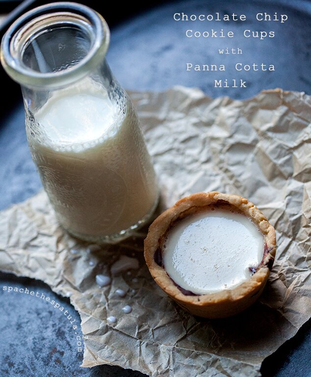 Chocolate Chip Cookie Cups with Panna Cotta Milk | www.spachethespatula.com #recipe