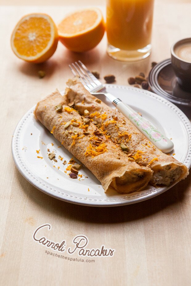 Cannoli Pancakes | www.spachethespatula.com #recipe