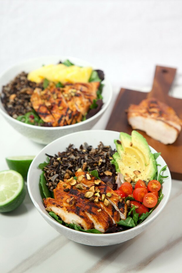 Pineapple-Sriracha Chicken Salad Bowls with Wild Rice | www.spachethespatula.com #recipe