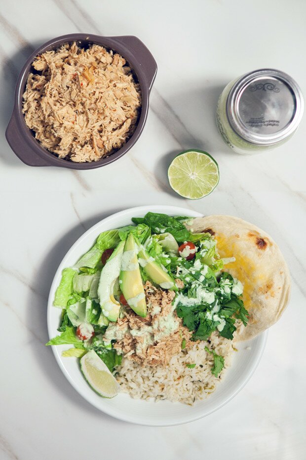 Cafe Rio-Style Pulled Chicken Salad (with Creamy Tomatillo Ranch!) | www.spachethespatula.com #recipe
