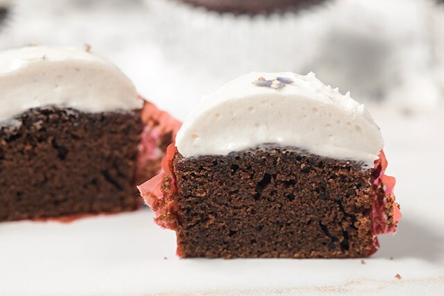Chocolate Cupcakes with Lavender-Goat Cheese Frosting | www.spachethespatula.com #recipe