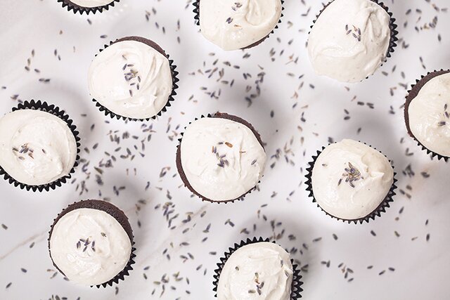 Chocolate Cupcakes with Lavender-Goat Cheese Frosting | www.spachethespatula.com #recipe