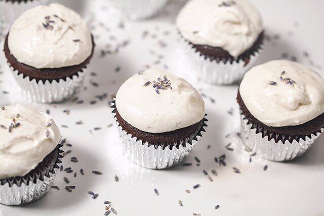 Chocolate Cupcakes with Lavender-Goat Cheese Frosting | www.spachethespatula.com #recipe