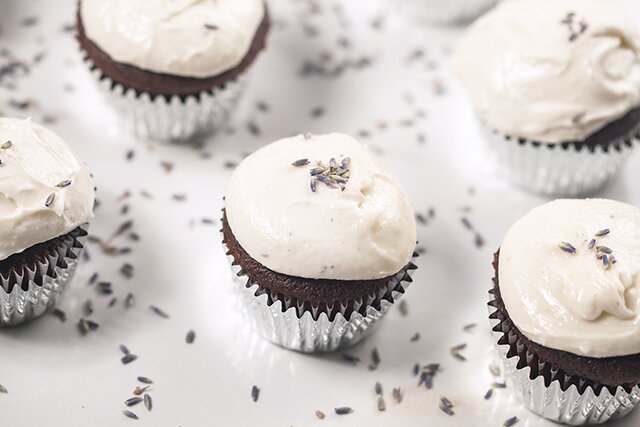 Chocolate Cupcakes with Lavender-Goat Cheese Frosting | www.spachethespatula.com #recipe