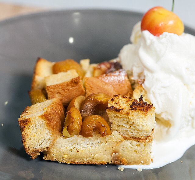 I can be quite picky about bread pudding. I don't like the kind that super mushy. I like a crisp crunchy top, and a moist, custardy base. I would say this one is almost like French toast in texture. Actually, my first idea was a tres leches French toast, and it morphed into bread pudding. That's how my recipe creative process works. Well, usually, the starting idea and the end result have almost nothing to do with one another, so this one was relatively unchanged in comparison.