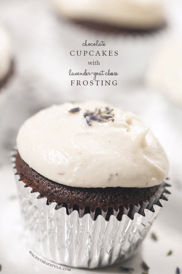 Chocolate Cupcakes with Lavender-Goat Cheese Frosting | www.spachethespatula.com #recipe