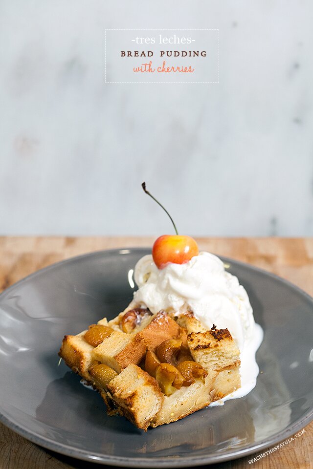 Tres Leches Bread Pudding with Cherries | www.spachethespatula.com #recipe