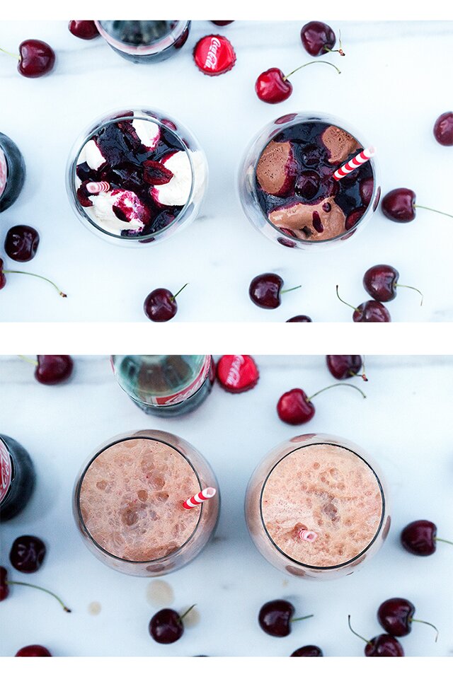 Fresh Cherry Cola Floats (with Vanilla or Chocolate Ice Cream) } www.spachethespatula.com #recipe