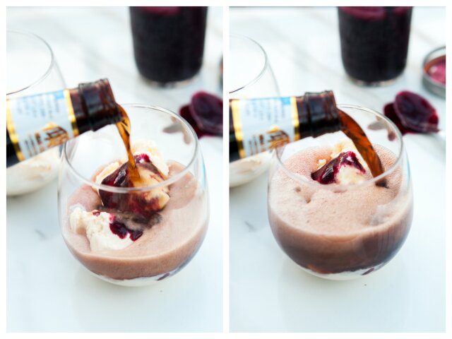 Fresh Cherry Cola Floats (with Vanilla or Chocolate Ice Cream) } www.spachethespatula.com #recipe