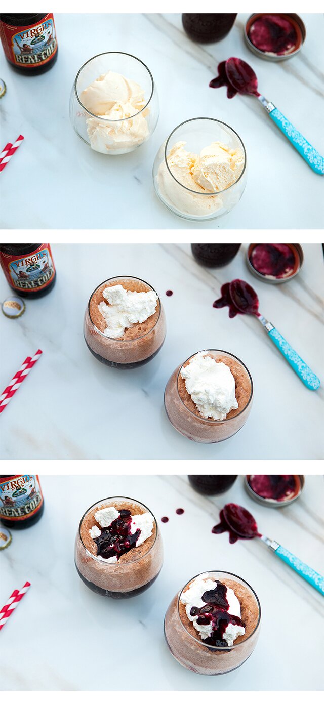 Fresh Cherry Cola Floats (with Vanilla or Chocolate Ice Cream) } www.spachethespatula.com #recipe