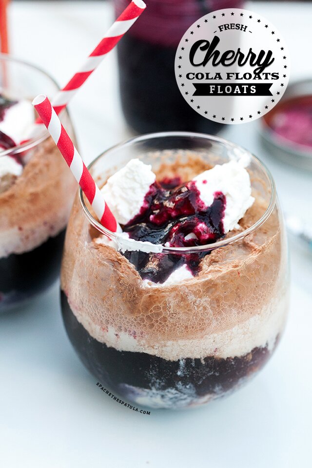 Fresh Cherry Cola Floats (with Vanilla or Chocolate Ice Cream) } www.spachethespatula.com #recipe