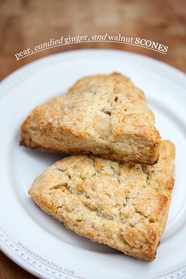 Pear, Candied Ginger, and Walnut Scones | www.spachethespatula.com #recipe