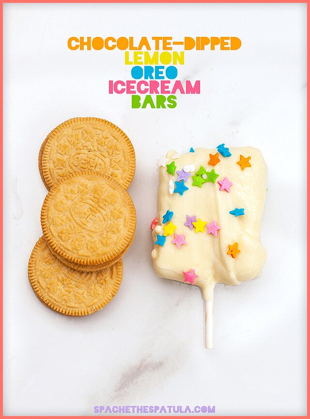 Chocolate-Dipped Lemon Oreo Ice Cream Bars | www.spachethespatula.com #recipe