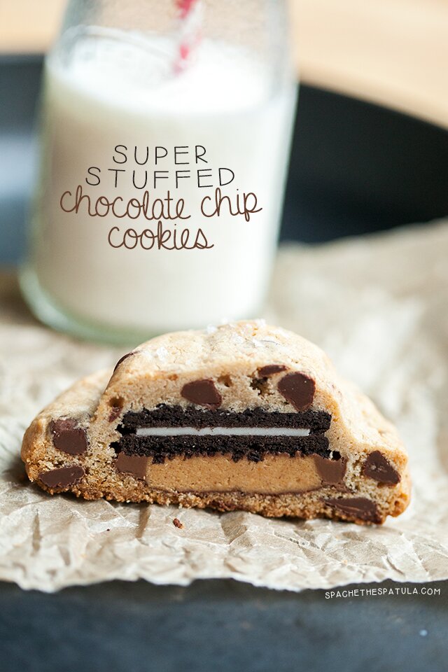 Super Stuffed Chocolate Chip Cookies | www.spachethespatula.com #recipe