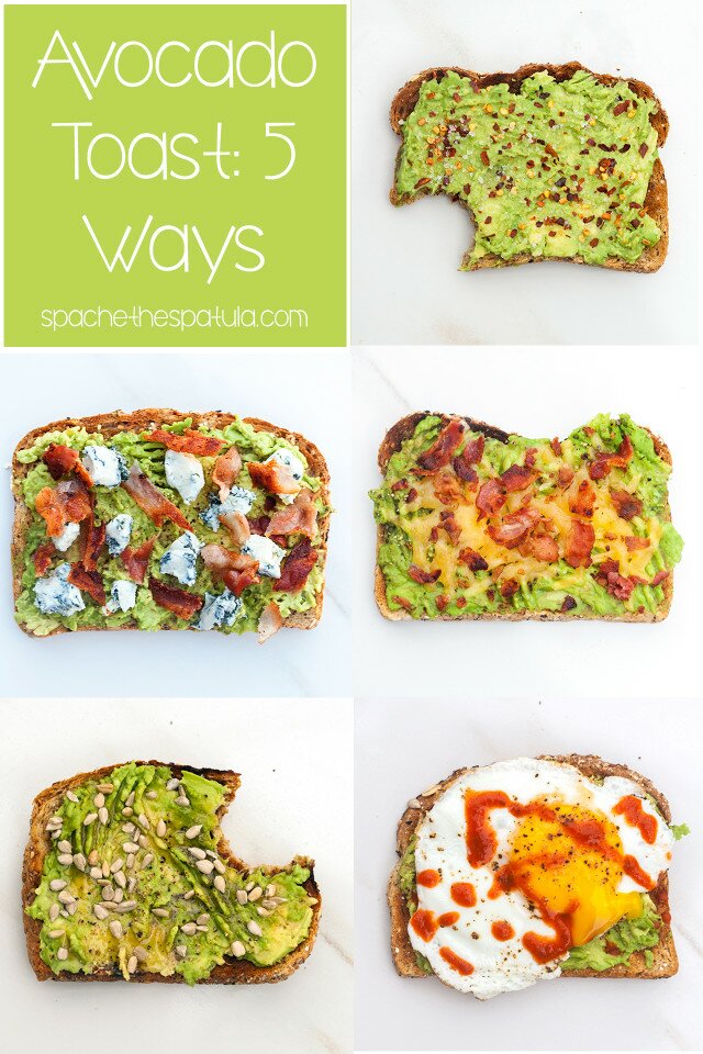 Avocado toast can be so much more interesting that just toast + avocado; check out these 5 awesome variations on the classic! | www.spachethespatula.com #recipe