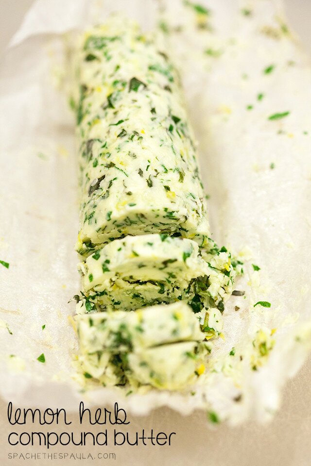 Dress up your favorite savory recipes with this fresh and vibrant compound butter using lemon and a variety of herbs! | www.spachethespatula.com #recipe