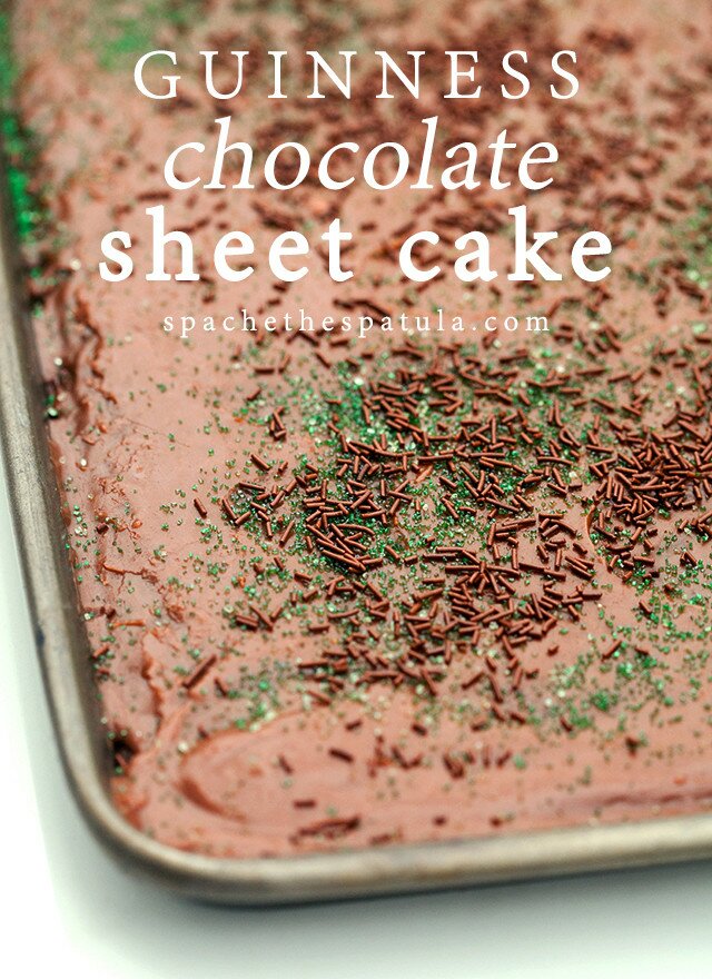 The moistest chocolate sheet cake with creamy chocolate icing, spiked with Guinness beer---this is the BEST sheet cake you will ever try! | www.spachethespatula.com #recipe