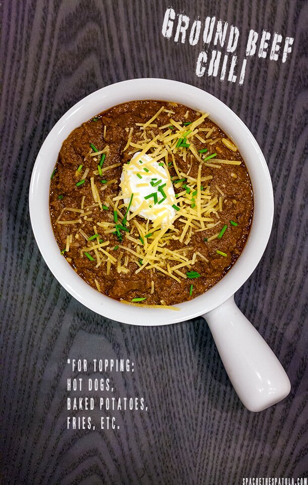 An all meat (no beans!) chili PERFECT for topping hot dogs, baked potatoes, fries, or anything else! | www.spachethespatula.com #recipe