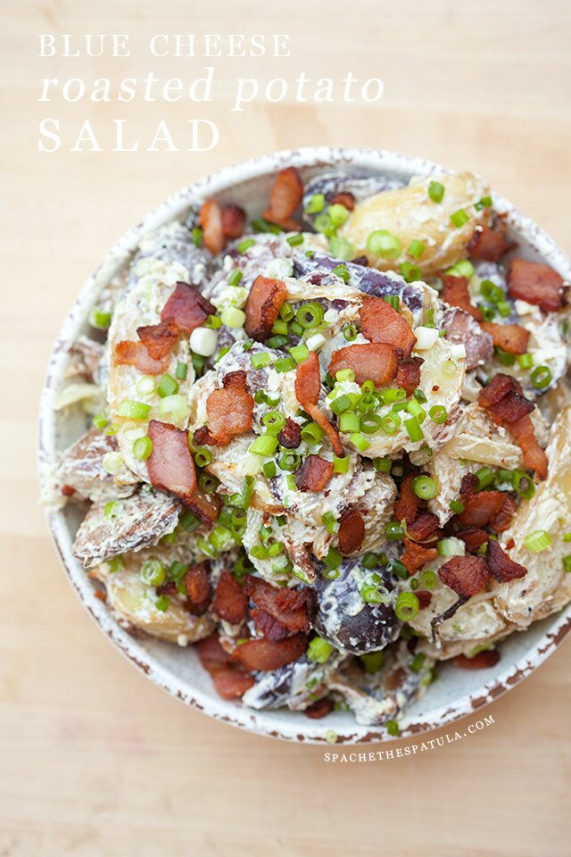 Blue cheese and sour cream make up the creamy base in this addictive potato salad! #BluesdayTuesday @castellousa| www.spachethespatula.com #recipe