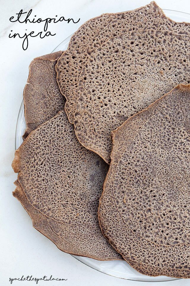 This spongy, slightly sour flatbread is an important part of any Ethiopian feast! | www.spachethespatula.com #recipe #vegan #glutenfree