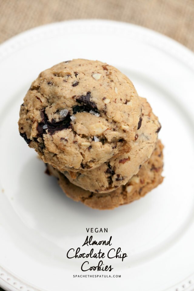Tasty and comforting chocolate chip cookies with almonds, that just happen to be vegan (and a side of sorrow and anger at recent events) | www.spachethespatula.com #recipe